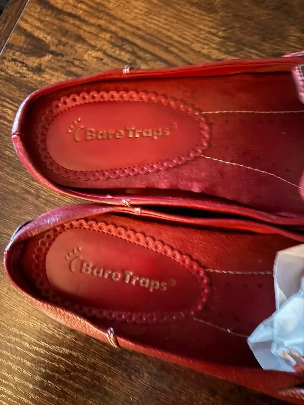 Bare Traps Pixy Red Leather Slip-On Loafers with Decorative Buckle